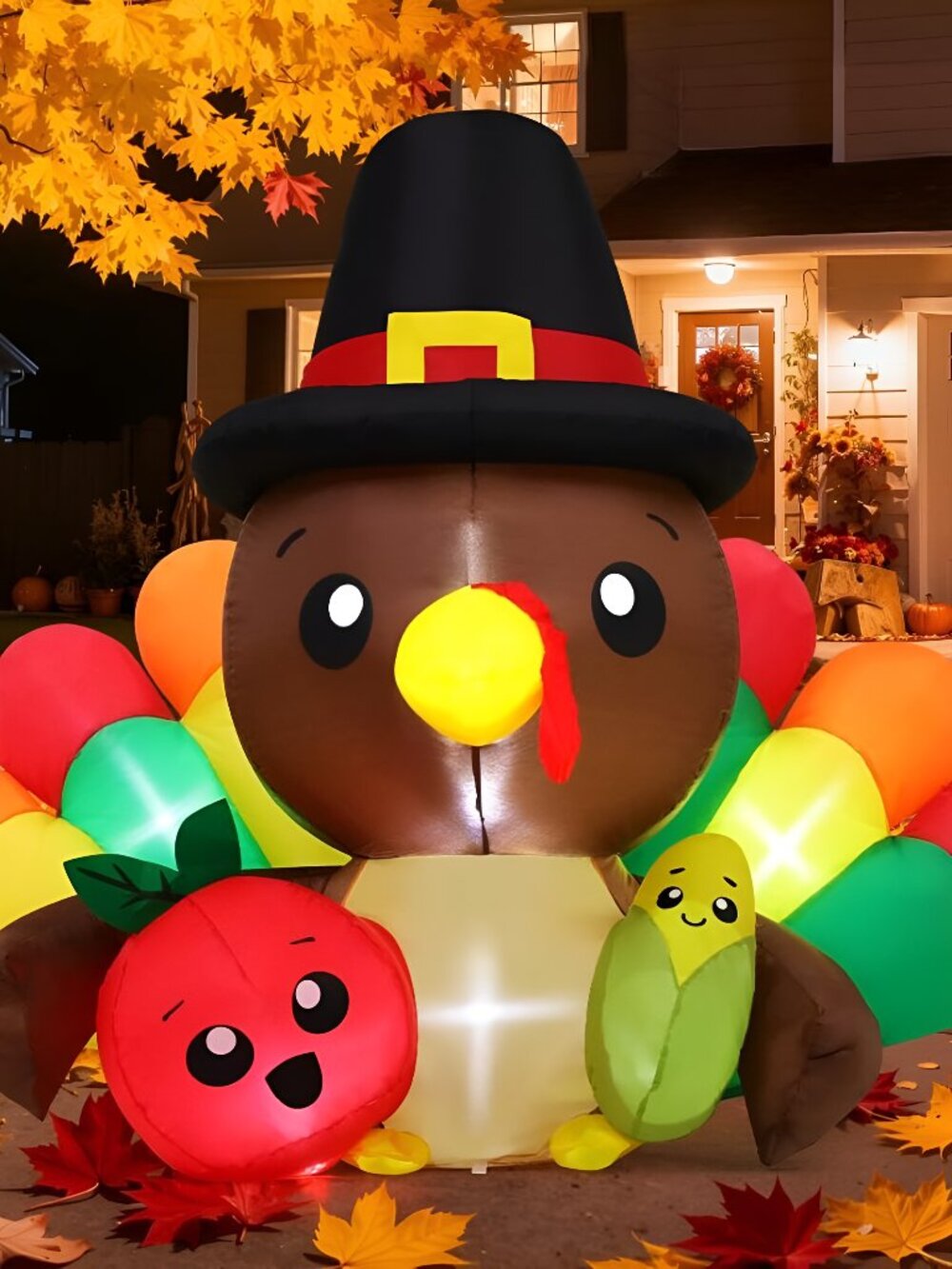 6.3 FT Thanksgiving Inflatable Baby Turkey with Tomato Corn LED Yard Decor